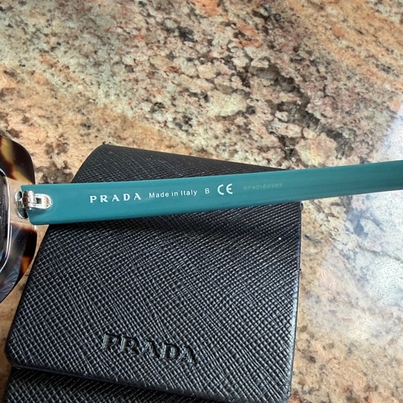 Prada Tortoiseshell Frame Sunglasses with Teal Temples - Picture 3 of 6